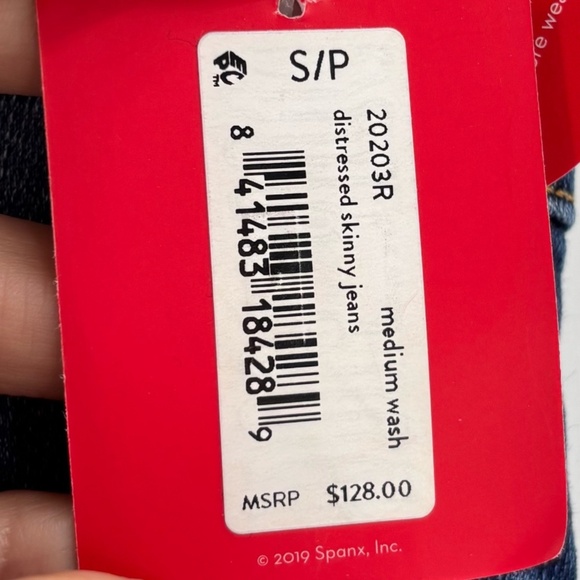 Spanx High Waist Distressed Skinny Jeans Medium Wash Size Small - Picture 4 of 6